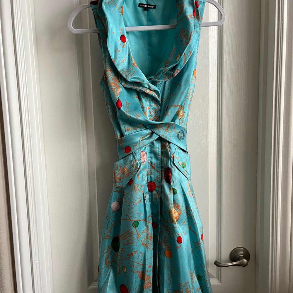 Samuel Dong Turquoise and Orange Dress